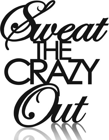 Gym Motivational Wall Art "Sweat the Crazy Out" - Workout Room Decor, Black Metal Inspirational Wall Decor for Home Gym, Fitness Gift for Men & Women (14.5" x 12.4") in Saudi Arabia