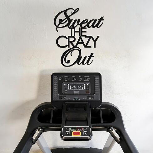 Gym Motivational Wall Art "Sweat the Crazy Out" - Workout Room Decor, Black Metal Inspirational Wall Decor for Home Gym, Fitness Gift for Men & Women (14.5" x 12.4") in Saudi Arabia