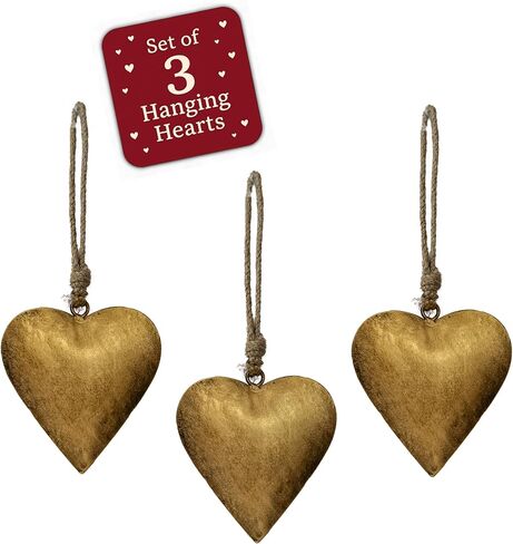 Mie Creations Vintage Metal 3 Hearts Wall Hanging Art, Gold Hearts Shaped Christmas Ornaments Decor | Valentines Day Gifts for Him Her, Decorations for Couples, Farmhouse Country Rustic Heart- Golden in Saudi Arabia