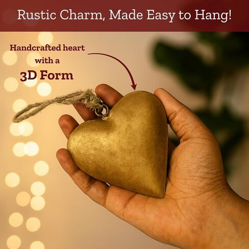 Mie Creations Vintage Metal 3 Hearts Wall Hanging Art, Gold Hearts Shaped Christmas Ornaments Decor | Valentines Day Gifts for Him Her, Decorations for Couples, Farmhouse Country Rustic Heart- Golden in Saudi Arabia