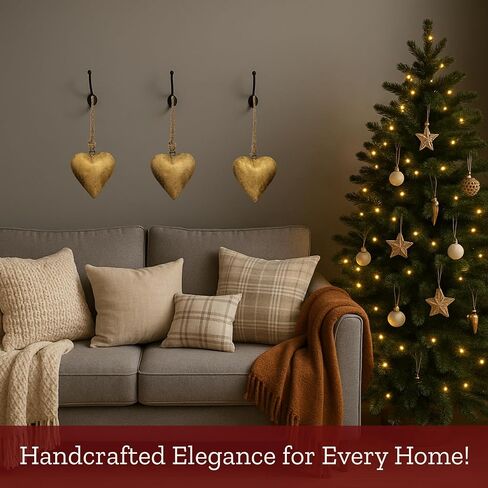 Mie Creations Vintage Metal 3 Hearts Wall Hanging Art, Gold Hearts Shaped Christmas Ornaments Decor | Valentines Day Gifts for Him Her, Decorations for Couples, Farmhouse Country Rustic Heart- Golden in Saudi Arabia