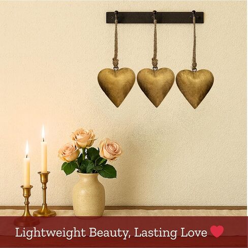 Mie Creations Vintage Metal 3 Hearts Wall Hanging Art, Gold Hearts Shaped Christmas Ornaments Decor | Valentines Day Gifts for Him Her, Decorations for Couples, Farmhouse Country Rustic Heart- Golden in Saudi Arabia