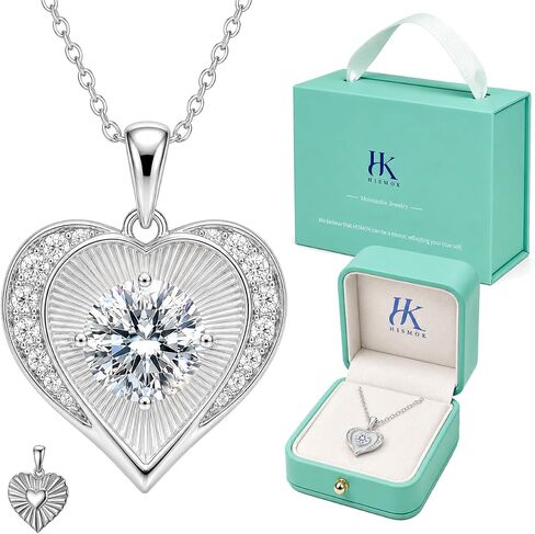 2026 Double-Sided Moissanite Heart Necklace for Women - S925 Sterling Silver Pendant Jewelry - Hypoallergenic Gift for Her - Unique Birthday Anniversary Christmas Valentine's Day Mother's Day Present in Kuwait