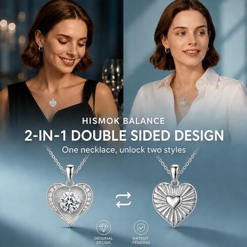2026 Double-Sided Moissanite Heart Necklace for Women - S925 Sterling Silver Pendant Jewelry - Hypoallergenic Gift for Her - Unique Birthday Anniversary Christmas Valentine's Day Mother's Day Present in Kuwait