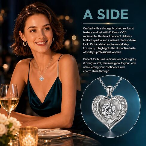 2026 Double-Sided Moissanite Heart Necklace for Women - S925 Sterling Silver Pendant Jewelry - Hypoallergenic Gift for Her - Unique Birthday Anniversary Christmas Valentine's Day Mother's Day Present in Kuwait