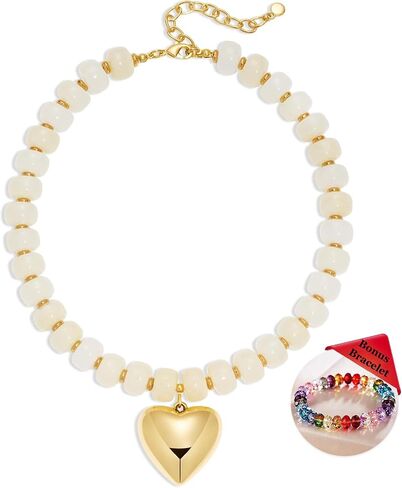 Chunky Heart Necklaces for Women Colorful Resin Beaded Choker Necklace Gold Puffy Heart Statement Necklace Trendy Acrylic Choker Jewelry in Saudi Arabia