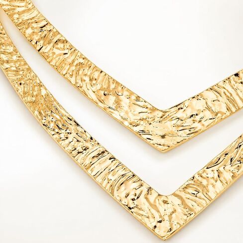 قلادة COOLSTEELANDBEYOND النسائية ذات اللون الذهبي المطروق على شكل حرف V، قلادة درامية من طبقتين، إكسسوار جمالي لإلهة جريئة، نمط قبلي حديث، هدية لها in Kuwait