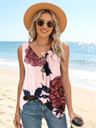Plus-Size Women's Sleeveless Round Neck Casual Printed Loose-Fitting Fashion top, Perfect for Spring and Summer outings in Kuwait