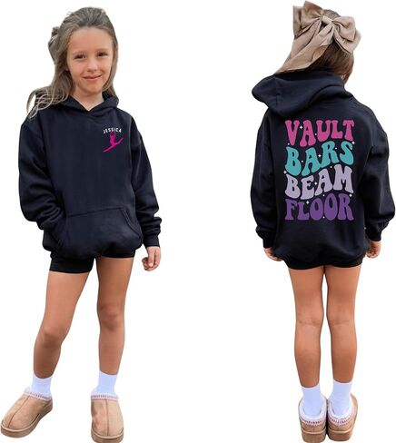 Personalized Gymnast Hoodie, Vault Bars Beam Floor Sweatshirt, Custom Name Gymnastics Gift, Girls Youth Toddler Adult White in Saudi Arabia