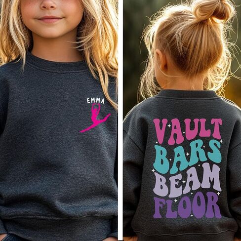 Personalized Gymnast Hoodie, Vault Bars Beam Floor Sweatshirt, Custom Name Gymnastics Gift, Girls Youth Toddler Adult White in Saudi Arabia