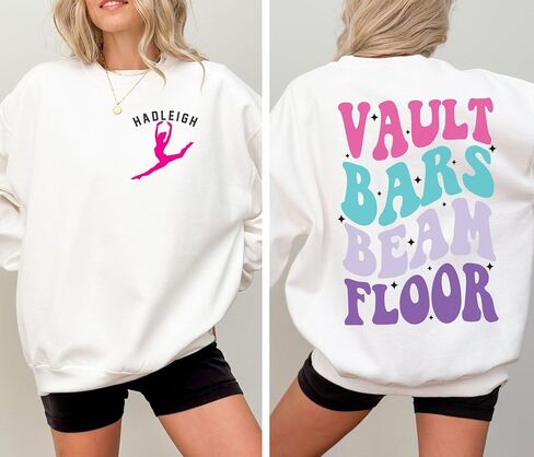 Personalized Gymnast Hoodie, Vault Bars Beam Floor Sweatshirt, Custom Name Gymnastics Gift, Girls Youth Toddler Adult White in Saudi Arabia