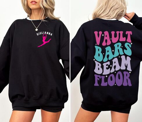 Personalized Gymnast Hoodie, Vault Bars Beam Floor Sweatshirt, Custom Name Gymnastics Gift, Girls Youth Toddler Adult White in Saudi Arabia