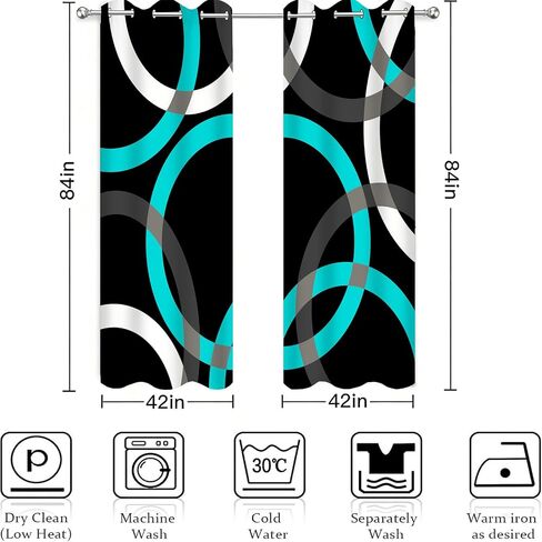 Teal Black Curtains for Bedroom Grey White Turquoise Aqua Modern Abstract Geometric Circle Striped Blackout Curtains Room Darkening Grommet 2 Panels Window Drapes for Living Room 42x84Inches in Saudi Arabia