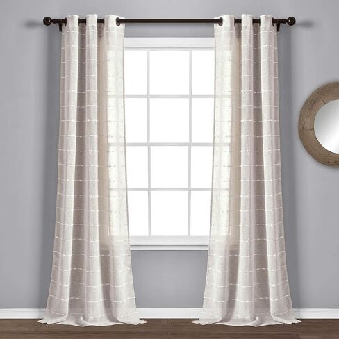 Lush Decor Farmhouse Textured Grommet Sheer Window Curtain Panel Pair, 38"W x 95"L, Beige in Kuwait