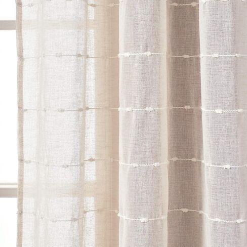 Lush Decor Farmhouse Textured Grommet Sheer Window Curtain Panel Pair, 38"W x 95"L, Beige in Kuwait