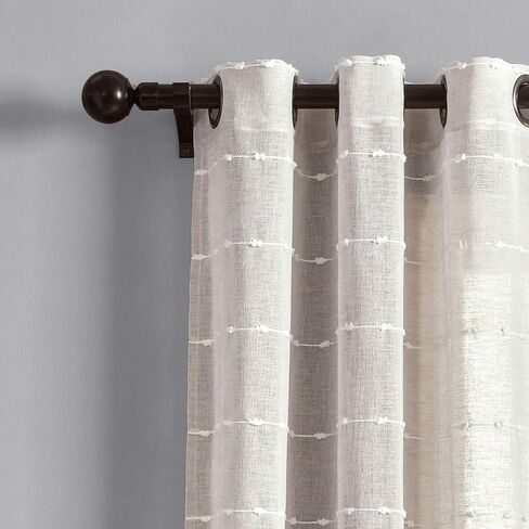 Lush Decor Farmhouse Textured Grommet Sheer Window Curtain Panel Pair, 38"W x 95"L, Beige in Kuwait