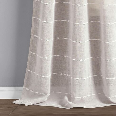 Lush Decor Farmhouse Textured Grommet Sheer Window Curtain Panel Pair, 38"W x 95"L, Beige in Kuwait