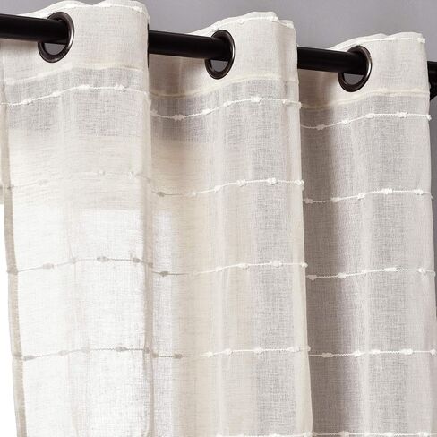 Lush Decor Farmhouse Textured Grommet Sheer Window Curtain Panel Pair, 38"W x 95"L, Beige in Kuwait