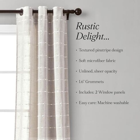 Lush Decor Farmhouse Textured Grommet Sheer Window Curtain Panel Pair, 38"W x 95"L, Beige in Kuwait