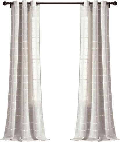 Lush Decor Farmhouse Textured Grommet Sheer Window Curtain Panel Pair, 38"W x 95"L, Beige in Kuwait