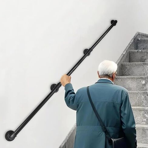 4FT Stair Railings Indoor, Black Iron Railings for Stairs, Industrial Handrail Wall Mounted, Hand Railing for Stairs Indoor 500lbs Load Capacity, Sturdy Stair Railing for Loft Porch Deck, 2 Sections in Kuwait