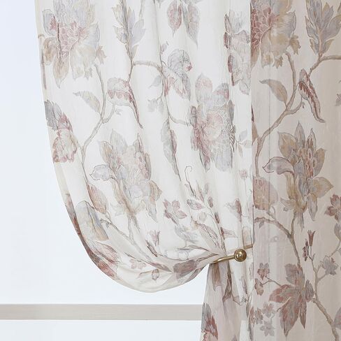 Floral Sheer Curtains 63 Inch Length 2 Panels, Light Filtering Flower Printed Crushed Sheer Curtains for Bedroom Living Room, Farmhouse Rod Pocket Window Sheers, 2x42Wx63L Inches in Saudi Arabia