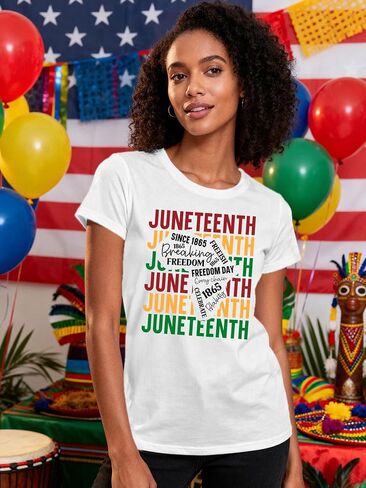 Juneteenth قمصان نسائية سوداء فخر تي شيرت 1865 الحرية الأمريكية الأفريقية تي شيرت in Kuwait