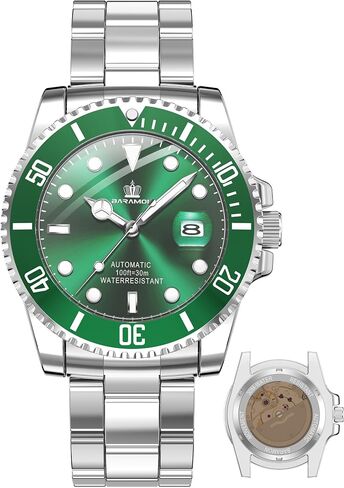 BARAMON Men's Automatic Watches, Diver Collection Sapphire Glass Skeleton Mechanical Stainless Steel Waterproof 41MM Rotating Bezel Wrist Watch for Men in Kuwait