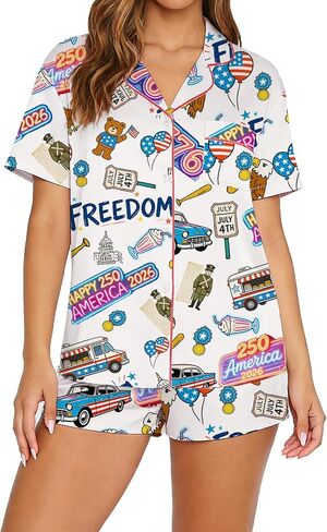 Foidiccx Womens 4th Of July Pajamas Sets Graphic Short Sleeve Tops Shorts Lounge Sleep Pj Set 250th Party Matching Outfits in Saudi Arabia