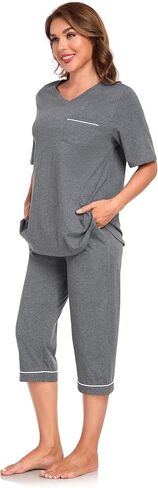 COLORFULLEAF Womens Pajama Sets 100% Cotton Summer Pj Set Capri Pants Sleepwear 2 Piece Lounge Set with Pockets in Saudi Arabia