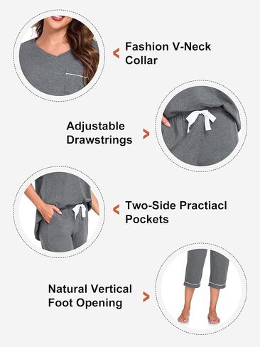 COLORFULLEAF Womens Pajama Sets 100% Cotton Summer Pj Set Capri Pants Sleepwear 2 Piece Lounge Set with Pockets in Saudi Arabia
