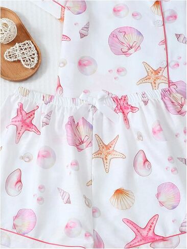 RoseSeek Women's 2 Piece Pajama Sets Shell Starfish Print Button Down Tops with Wide Leg Mini Shorts Cute Lounge Set in Kuwait