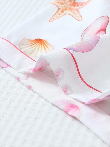 RoseSeek Women's 2 Piece Pajama Sets Shell Starfish Print Button Down Tops with Wide Leg Mini Shorts Cute Lounge Set in Kuwait