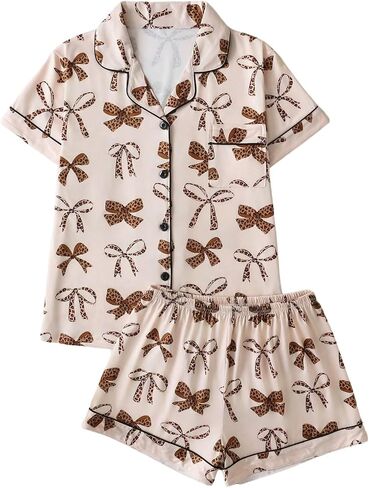 RoseSeek Women's 2 Piece Pajama Sets Shell Starfish Print Button Down Tops with Wide Leg Mini Shorts Cute Lounge Set in Kuwait