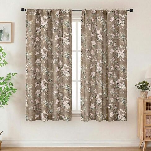 Aiyufeng Taupe Floral Curtains for Living Room Bedroom 63 Inches Long, Elegant Flower Print Patterned Light Filtering Textured Rod Pocket Window Treatments Drapes Farmhouse, W40 X L63 Inch in Saudi Arabia