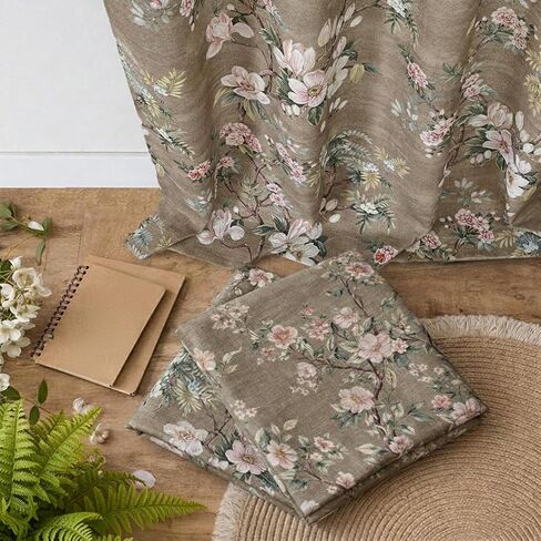 Aiyufeng Taupe Floral Curtains for Living Room Bedroom 63 Inches Long, Elegant Flower Print Patterned Light Filtering Textured Rod Pocket Window Treatments Drapes Farmhouse, W40 X L63 Inch in Saudi Arabia