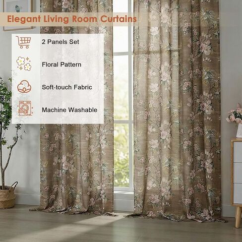 Aiyufeng Taupe Floral Curtains for Living Room Bedroom 63 Inches Long, Elegant Flower Print Patterned Light Filtering Textured Rod Pocket Window Treatments Drapes Farmhouse, W40 X L63 Inch in Saudi Arabia