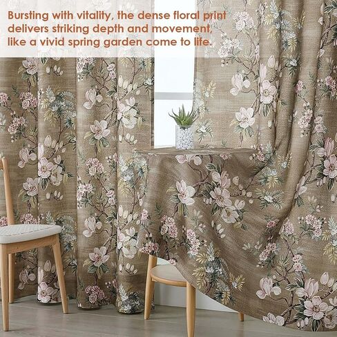 Aiyufeng Taupe Floral Curtains for Living Room Bedroom 63 Inches Long, Elegant Flower Print Patterned Light Filtering Textured Rod Pocket Window Treatments Drapes Farmhouse, W40 X L63 Inch in Saudi Arabia