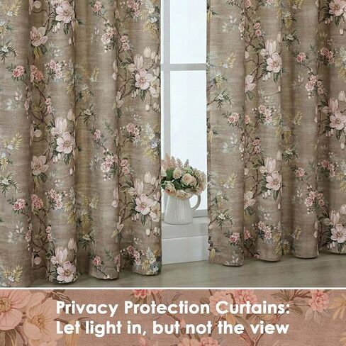 Aiyufeng Taupe Floral Curtains for Living Room Bedroom 63 Inches Long, Elegant Flower Print Patterned Light Filtering Textured Rod Pocket Window Treatments Drapes Farmhouse, W40 X L63 Inch in Saudi Arabia