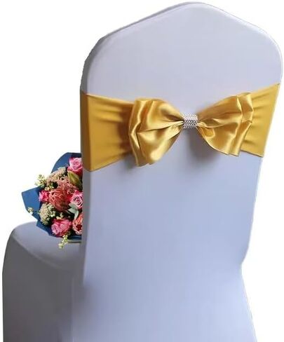 6 PCS Spandex Chair Sash Bow Tied,Elastic Sashes Chair Bands for Wedding Party Reception Events Celebration Banquets Hotel Event Decorations Chairs Decoration(Gold) in Kuwait