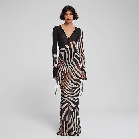 Womens Sexy Sheer Mesh Maxi Dress See Through V Neck Long Long Sleeve Dress Night Party Dresses 2025 in Saudi Arabia