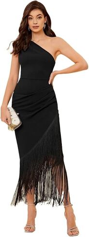 METOES Women's 2024 Black Long Dress One Shoulder Hem Dress in Saudi Arabia