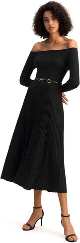 LilySilk Vivi Knit Silk Dress for Women Boat Neck Could Shoulder Long Sleeve Midi Knitted Dresses Ladies Soft Comfortable in Kuwait