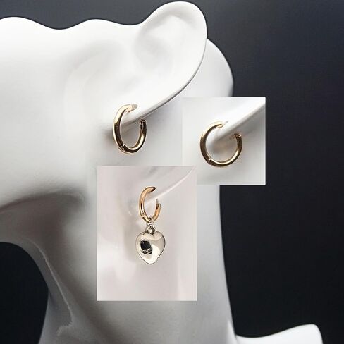 QueenBee Heart Hoop Earrings for Women – Gold & Silver Plated Mixed Metal Dangle Earrings, Puffy Teardrop Trendy Earrings, Hypoallergenic Mixed Metal Jewelry, Fashionable Statement Gift for Birthday, Mother's Day, Wedding Bridesmaids in Saudi Arabia