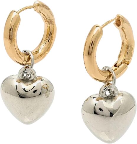 QueenBee Heart Hoop Earrings for Women – Gold & Silver Plated Mixed Metal Dangle Earrings, Puffy Teardrop Trendy Earrings, Hypoallergenic Mixed Metal Jewelry, Fashionable Statement Gift for Birthday, Mother's Day, Wedding Bridesmaids in Saudi Arabia