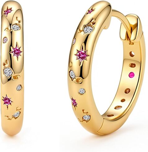 Gold Hoop Earrings Fun gold Earings for Women Huggie Earrings U Shaped Hoop Earrings Various Hypoallergenic Cute Colorful Gemstone Star Earrings for Women in Saudi Arabia