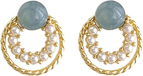 Pearl and Gold Hoop Earrings for Women,Gray and Blue Small Earrings for Women, Prom Dress Jewelry in Saudi Arabia