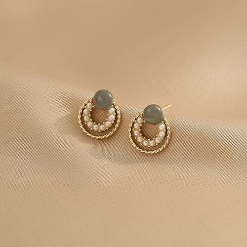 Pearl and Gold Hoop Earrings for Women,Gray and Blue Small Earrings for Women, Prom Dress Jewelry in Saudi Arabia