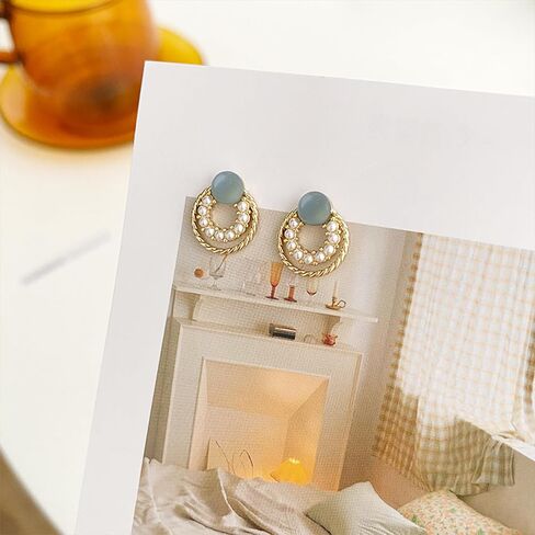 Pearl and Gold Hoop Earrings for Women,Gray and Blue Small Earrings for Women, Prom Dress Jewelry in Saudi Arabia