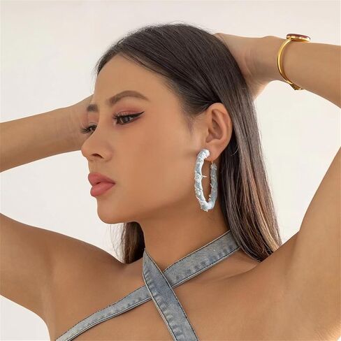 Dreuyet 2 Pairs Bohemia Denim Hoop Earrings for Women Simple Exaggerated Geometric Big Circle Round Star Heart Statement Earrings Chic Jewelry Gifts Wedding Bridal in Kuwait
